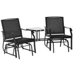Ensemble De Fauteuils Coulissants Et Table D'appoint D'extérieur Outsunny Noir En Acier, 3 Pièces