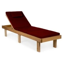 Chaise Longue Stationnaire Inclinable En Cèdre Naturel Par All Things Cedar Avec Siège En Lattes Et Coussin Rouge
