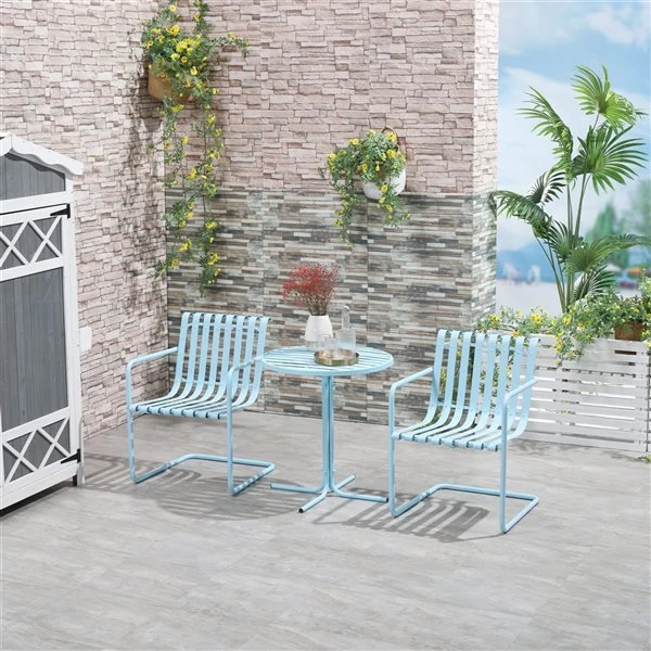 Ensemble Pour Le Patio Outsunny De Style Bistro Avec Cadre En Acier Bleu, 3 Pièces 5 Ensemble Pour Le Patio Outsunny De Style Bistro Avec Cadre En Acier Bleu, 3 Pièces – Image 3