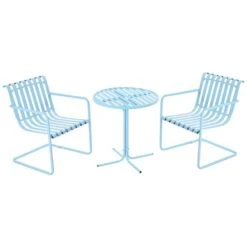 Ensemble Pour Le Patio Outsunny De Style Bistro Avec Cadre En Acier Bleu, 3 Pièces