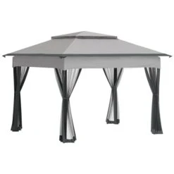 Abri Soleil Rétractable Outsunny Carré En Métal Gris De 10,7 Pi X 10,7 Pi Avec Toit En Polyester