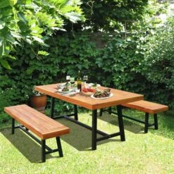 Table De Pique-nique Outsunny Rectangulaire En Bois D'acacia De 71 Po L. Avec Bancs, Ensemble De 3 -Outsunnies Boutique 331025407 AlternateImage5 l