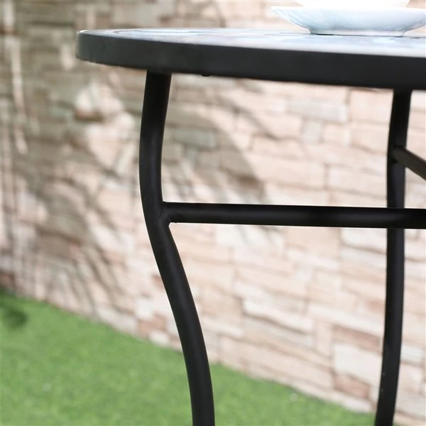 Ensemble Pour Le Patio Outsunny De Style Bistro Avec Cadre En Acier Noir Avec Dessus De Table En Mosaïque Bleue, 3 Pièces 7 Ensemble Pour Le Patio Outsunny De Style Bistro Avec Cadre En Acier Noir Avec Dessus De Table En Mosaïque Bleue, 3 Pièces – Image 5