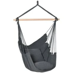 Chaise-hamac En Coton Gris Et Macramé Par Outsunny Avec Coussins