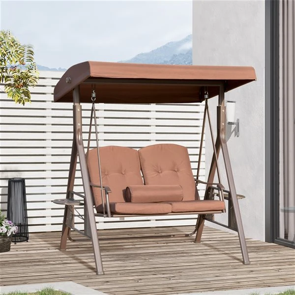 Balancelle De Véranda Outsunny En Acier Brun Pour 2 Personnes 6 Balancelle De Véranda Outsunny En Acier Brun Pour 2 Personnes – Image 4