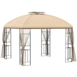 Abri De Jardin Semi-permanent Beige Outsunny De 9,7 Pi X 9,7 Pi Avec Toit En Polyester Et Cadre En Acier, Moustiquaire Incluse