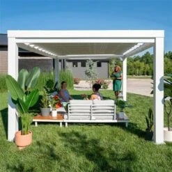 Pergola Windham Par Backyard Discovery Autoportante En Métal Blanc De 10 Pi L. X 14 Pi L. X 7,5 Pi H. Avec Auvent -Outsunnies Boutique 332000124 AlternateImage4 l