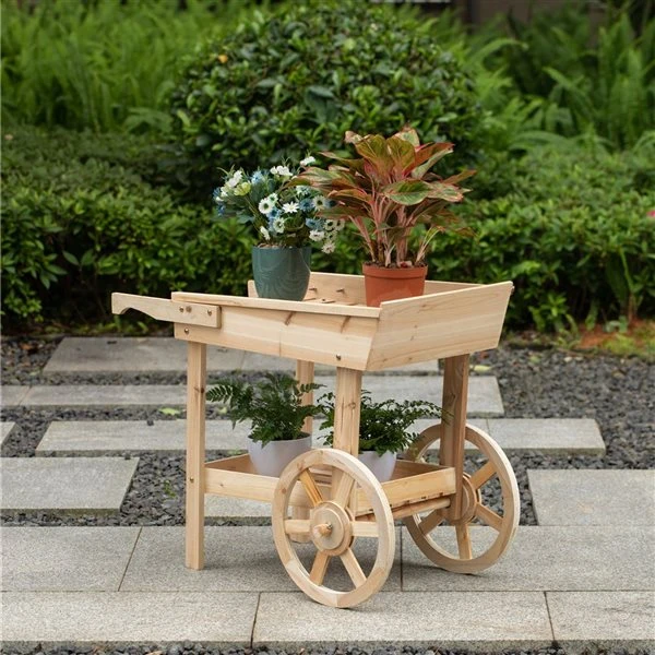 Chariot Pour Plantes Vintiquewise En Séquoia Naturel à 2 Niveaux 4 Chariot Pour Plantes Vintiquewise En Séquoia Naturel à 2 Niveaux – Image 2