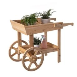 Chariot Pour Plantes Vintiquewise En Séquoia Naturel à 2 Niveaux
