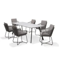 Ensemble à Dîner Extérieur Opal De LifestyleGarden Gris Table 86,6 Po 7 Pièces