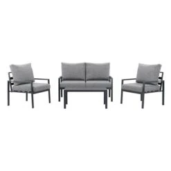 Ensemble De Mobilier Extérieur Eden Par CorLiving à Cadre En Métal Avec Coussins Gris, 4 Pièces