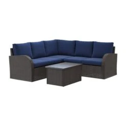 Ensemble Modulaire Brisbane Par CorLiving à Cadre En Métal Avec Coussins Bleus, 6 Pièces