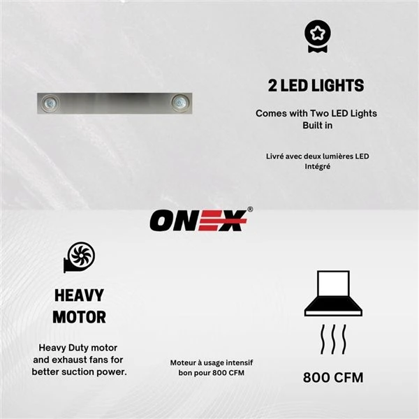 Hotte Murale De 30 po En Acier Inoxydable à 800 pi³/min Onex 7 Hotte Murale De 30 po En Acier Inoxydable à 800 pi³/min Onex – Image 5
