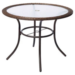 Table De Patio Ronde Style Selections Spruce Hills En Verre Trempé De 39 1/2 Po