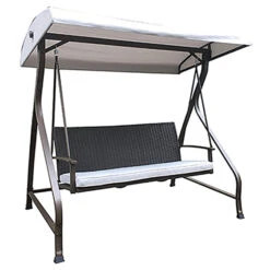 Balançoire 3 Places Avec Auvent, Style Selections, Osier Et Métal, Brune Et Grise