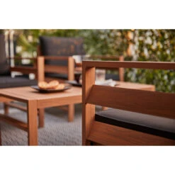 Ensemble De Mobilier Extérieur Midview Par Allen + Roth, Cadre En Bois Brun Et Coussins En Oléfine Noir Inclus, 4 Pièces -Outsunnies Boutique 44315017e L