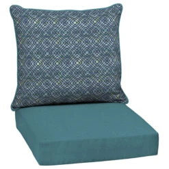 Style Selections Coussin De Siège De Patio à Siège Profond Style Selection Hadrian à Carreaux Bleu Géométrique (2/pqt)