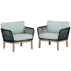 Ensemble De 2 Fauteuils De Patio Positano D'Allen + Roth, Beige Et Noir, Acier Et Oléfine