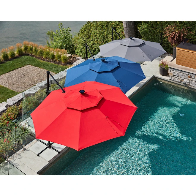 Parasol Rouge Déporté De 11 Pi Par Style Selections Avec Manivelle Et Base Incluse 4 Parasol Rouge Déporté De 11 Pi Par Style Selections Avec Manivelle Et Base Incluse – Image 2