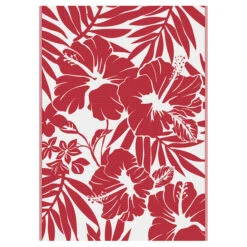 Tapis D'extérieur Multy Home De 5 Pi X 7 Pi à Motif D'hibiscus Rouge Sur Fond Blanc